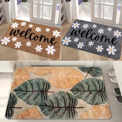 Floral Leaves Welcome Door Mat for Home Entryways Decor Non-slip Bathroom Entrance Floor Carpet Kitchen Rugs Washable Doormat