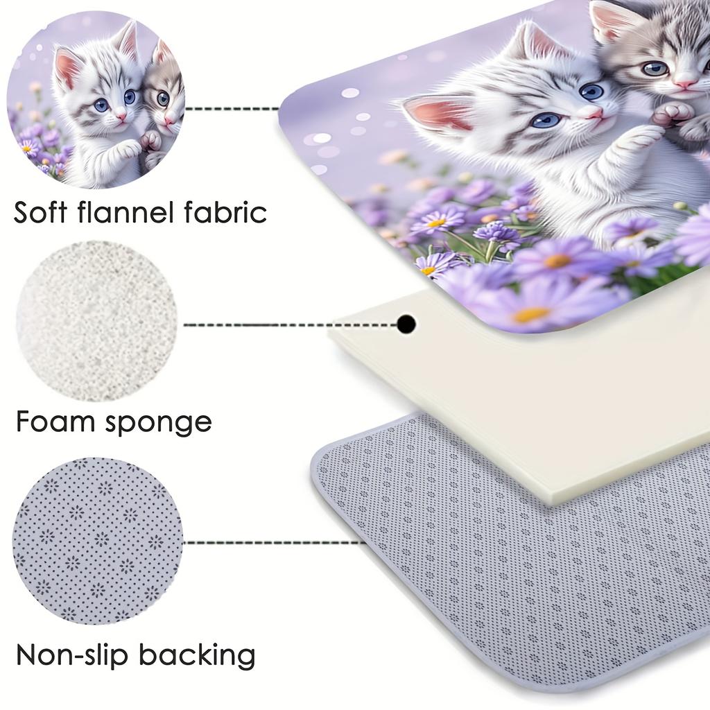 1Pcs Anti Fatigue Kitchen Rugs,  Purple Flower Print Waterproof Non-Slip Thick Cushioned Kitchen Mat Heavy Duty Comfort Standing Mat for Kitchen