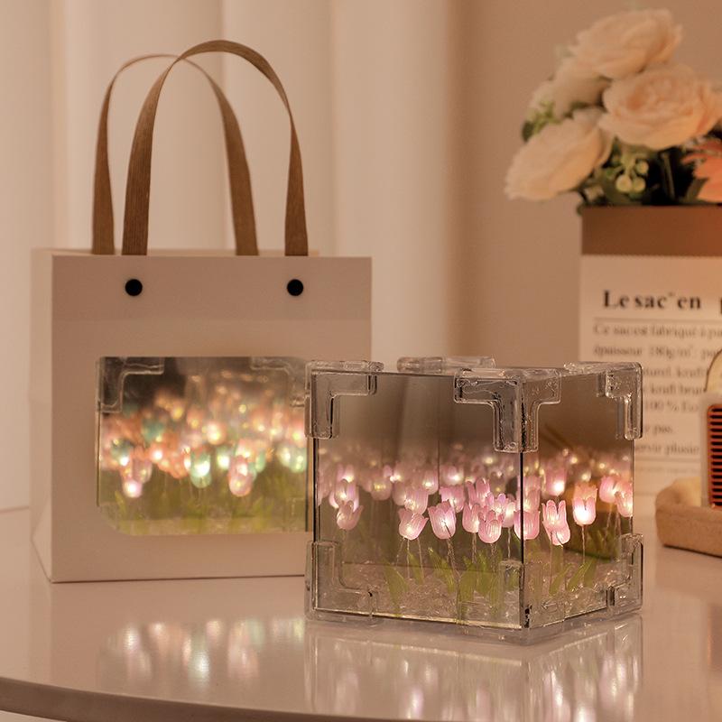 Handmade DIY Tulip Sea Cube Night Light: Creative Desktop Decor & Valentine's Day Gift