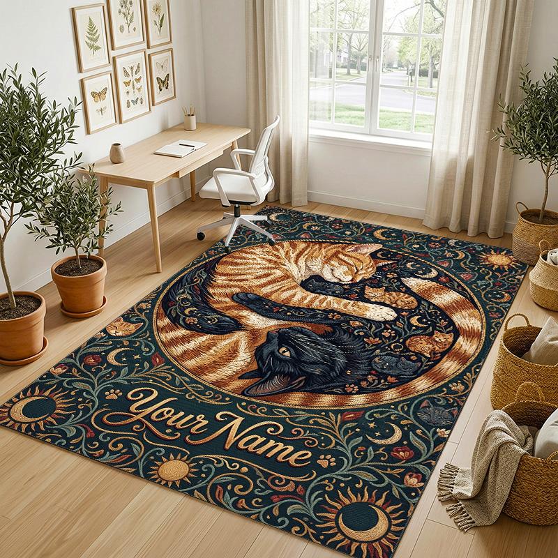 Yellow Daisies Theme Soft Crystal Velvet Rug Custom Name & Text Print Non Slip Floor Rug for Bedroom Living Room