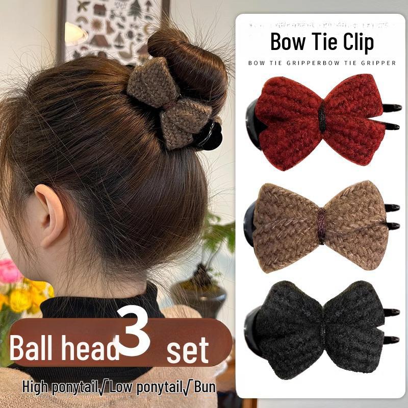 High-End Korean Maillard Knitted Bow Hair Clip – Damage-Free Autumn/Winter Accessory