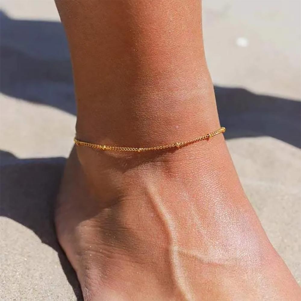SUNIBI Fashionable Stainless Steel Minimalist Bead Decor Anklet Chain For Women