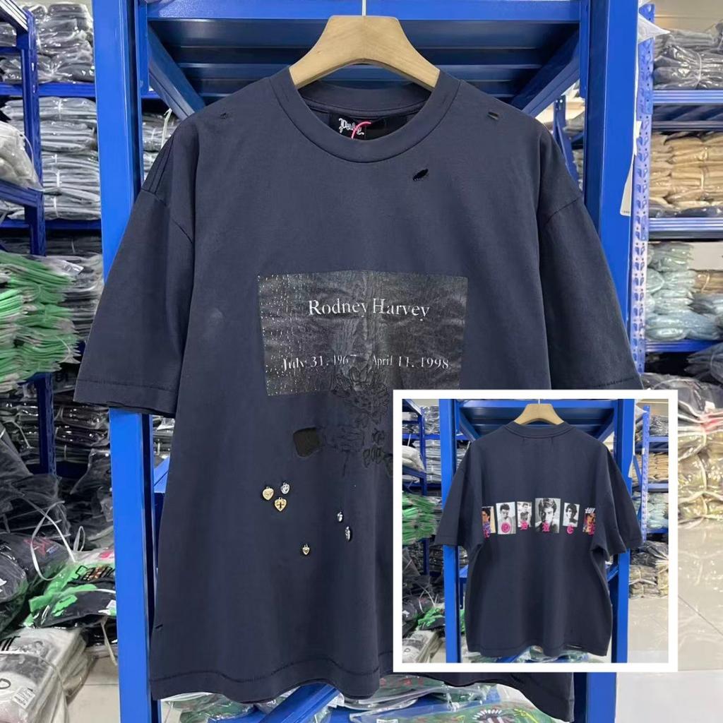 Paly הוליווד וינטג נישה אמריקאי רטרו קרוע שטוף ישן רפוי חולצת טי שרוול קצר טרנדי גברים ונשים
