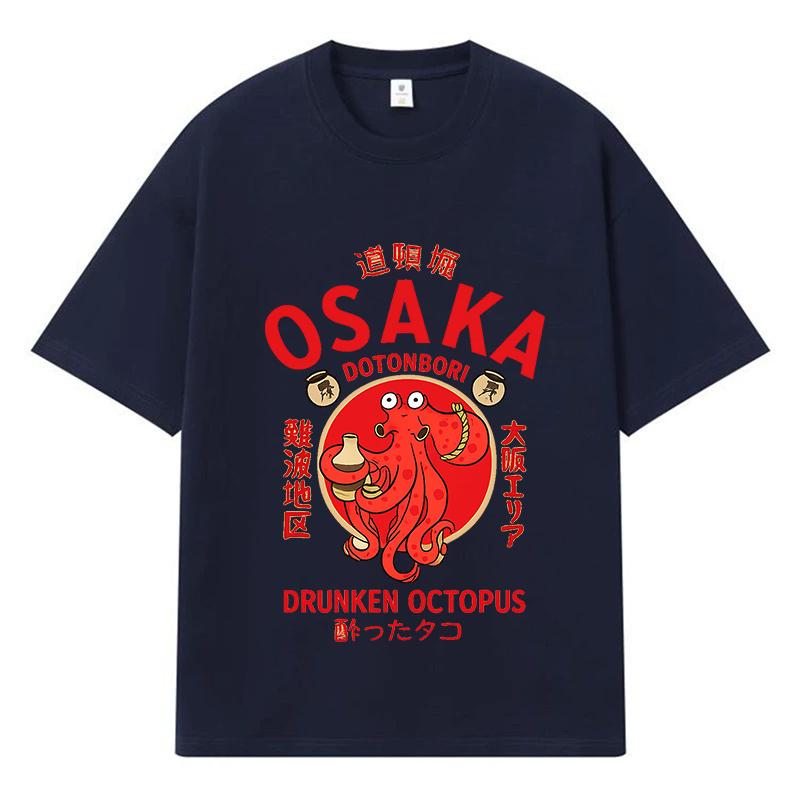 2026 Osaka Betrunkener Oktopus Gedrucktes Grafik Y2k Harajuku Streetwear 100% Baumwoll T-Shirt Lässig Übergroß Sommer Herren T-Shirt