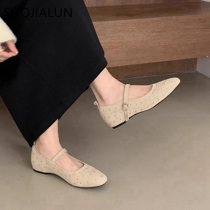 Fashion SUOJIALUN 2025 Spring New Brand Women Flat Shoes Fashion Round Toe Ladies Elegant Baot Shoes Soft Flat Heel Mary Jane Shoes