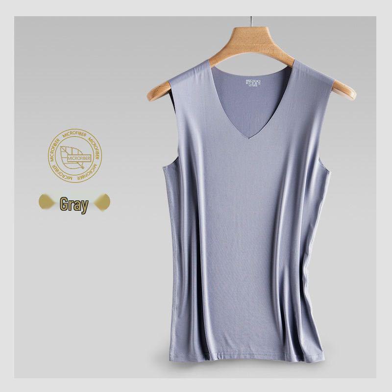

Men s Slim Fit Ice Silk V-Neck Sports Vest - Summer Base Layer XL 105-120cm серый