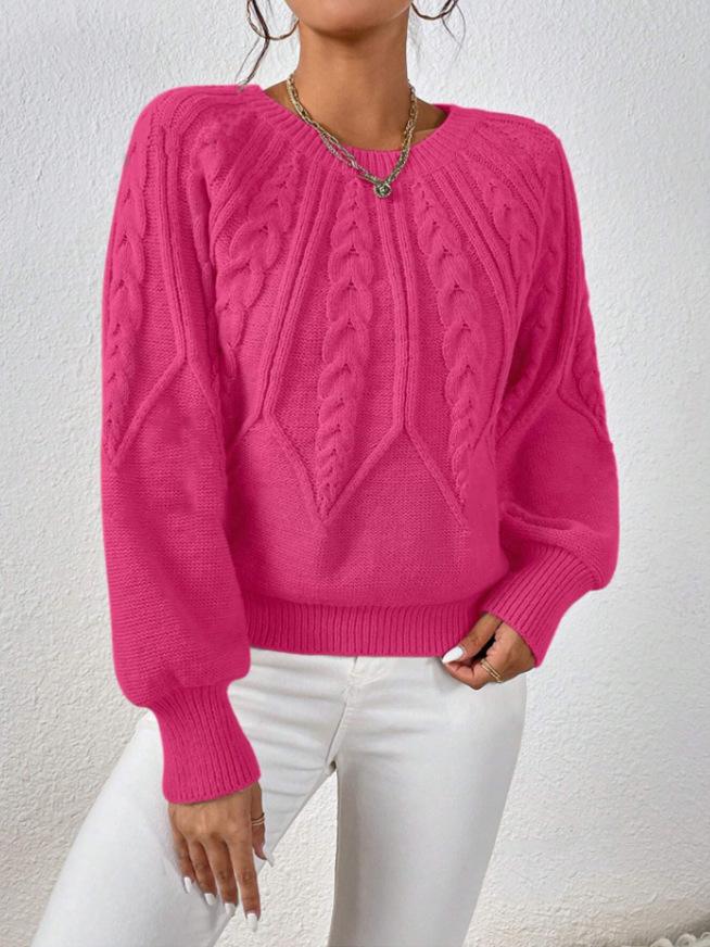 European Style Lantern Sleeve Cable Knit Sweater - Women's Round Neck Loose Pullover Knitwear (2026)