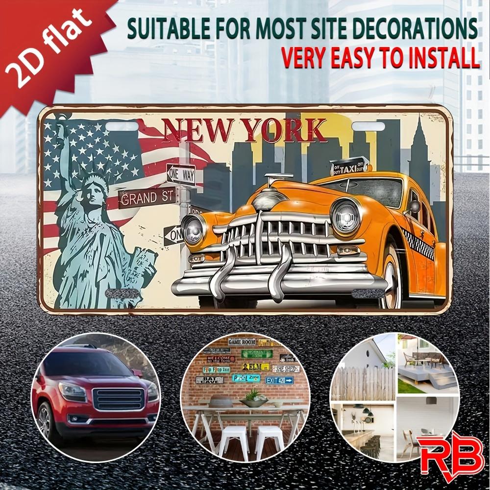 D Flat Vintage New York Taxi Metal Sign Aluminum UV Printed Wall Art xcm Retro NYC Street Scene with Statue of Liberty 15x30cm(5.9x7.8inch)