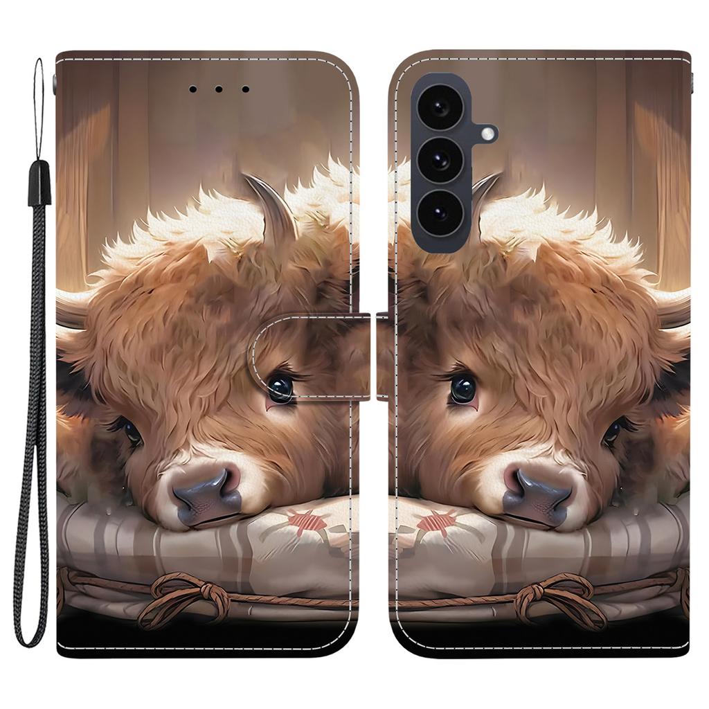 For Samsung Galaxy S25 FE Leather Case Stand Wallet Pattern Printing Phone Cover with Wrist Strap