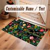 Alfombra de Piso de Terciopelo de Cristal con Tema de Jardín Floral Alfombra Cálida con Texto de Nombre Personalizado Decoración del Hogar