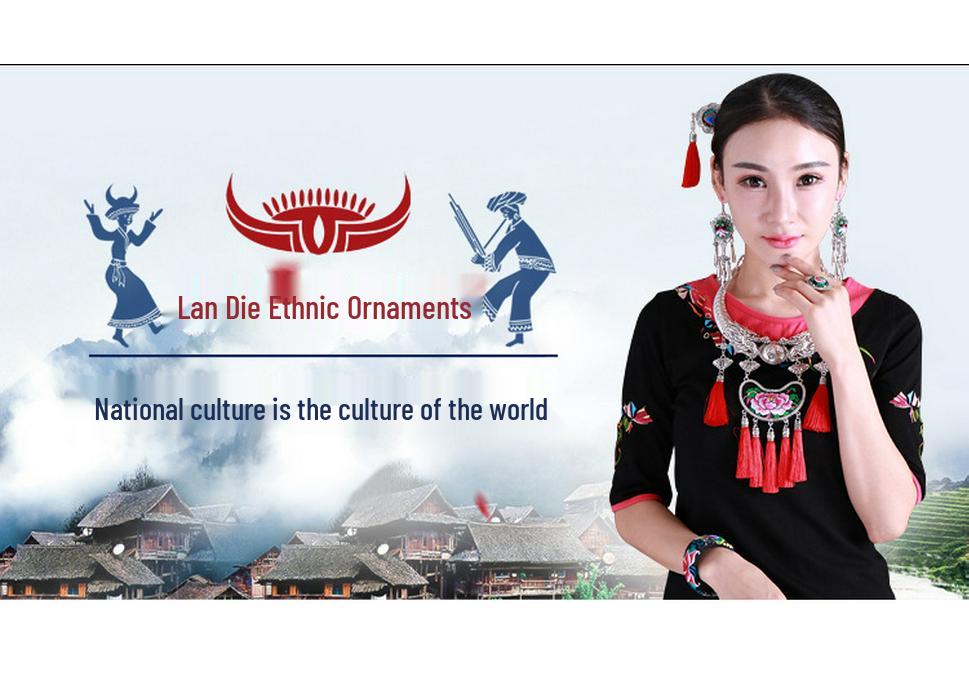 Lan Die Yunnan Tibetan Ethnic Necklace Sweater Chain Pendant Ornament Jewelry.
