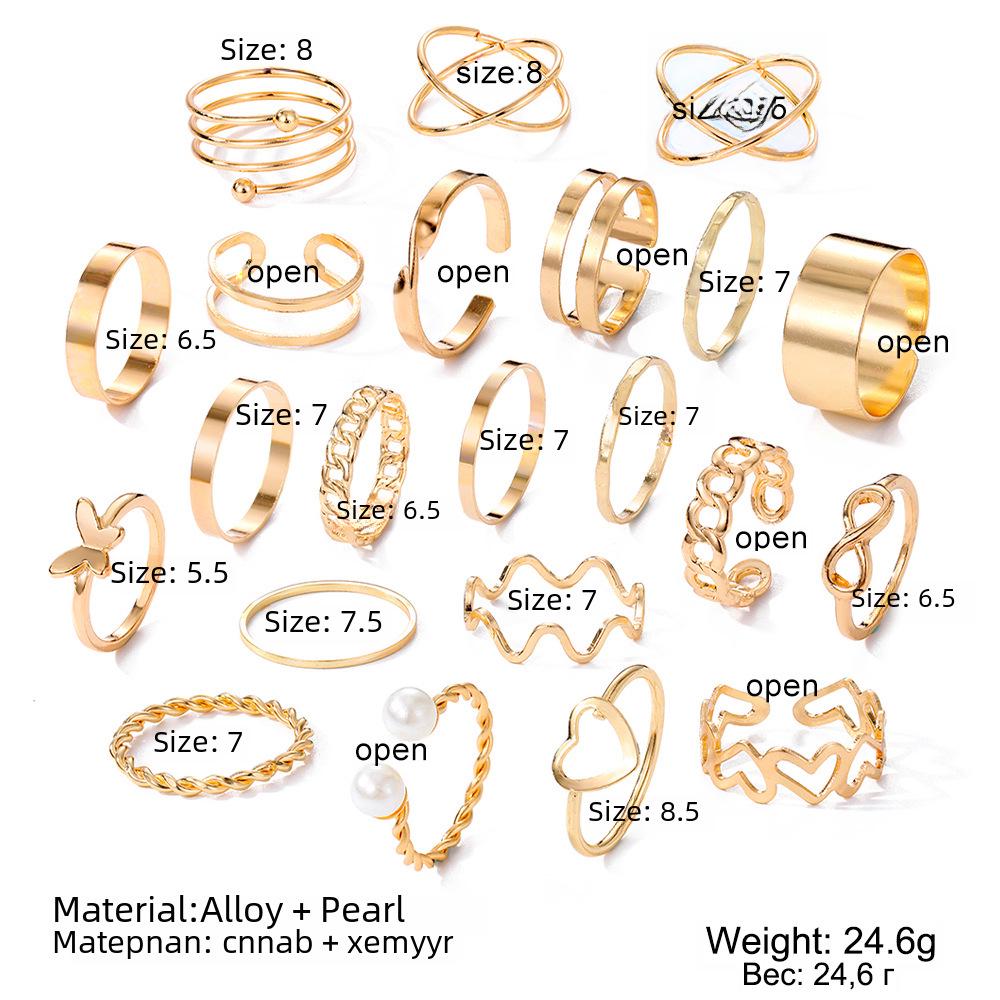 22-Piece Butterfly and Love Ring Set: European and American-Inspired Multi-Joint, Niche Design for Women
