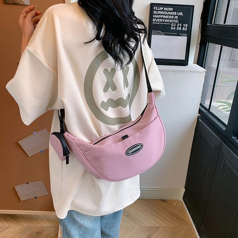 Canvas Versatile Large Capacity Crossbody Bag Simple Commuter Lightweight Shoulder Bag Sports and Leisure Student Dumpling Bag