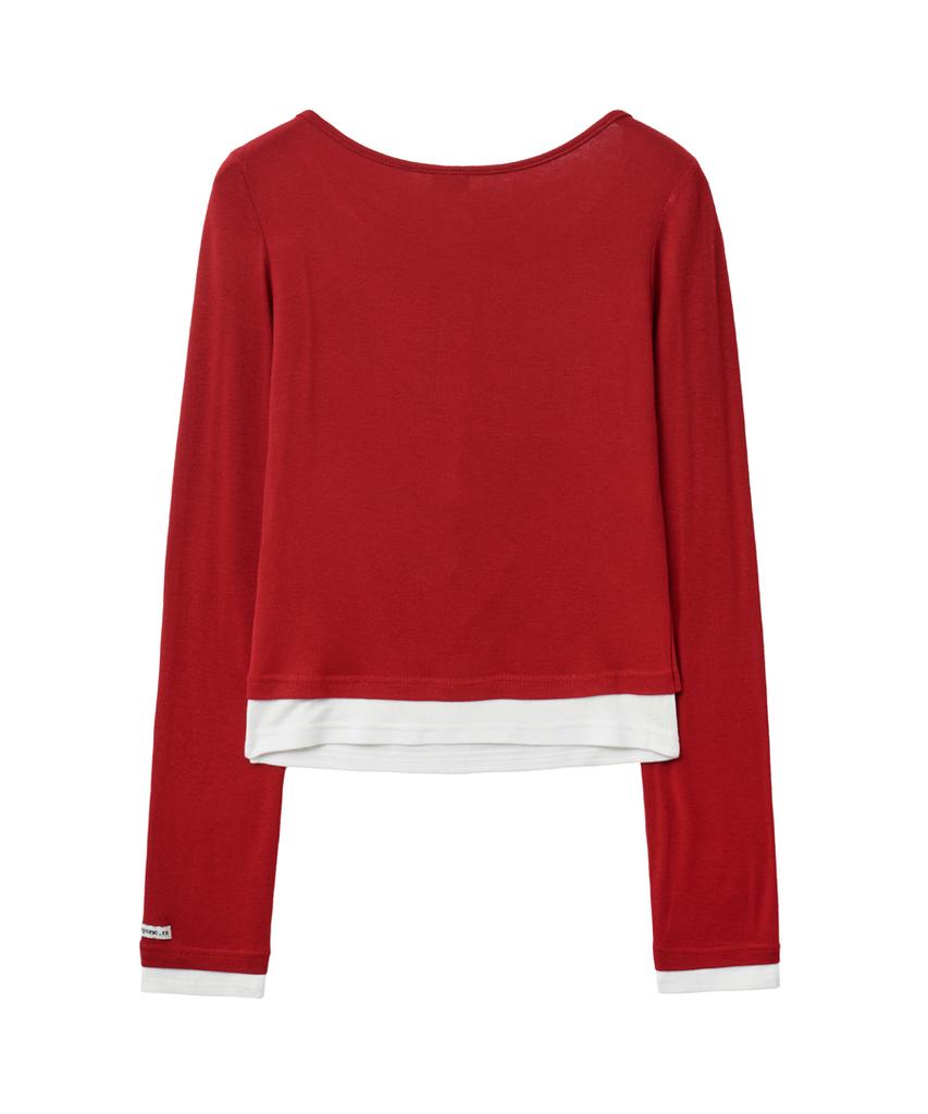 Lense Henley Neck Layered T-Shirt Red