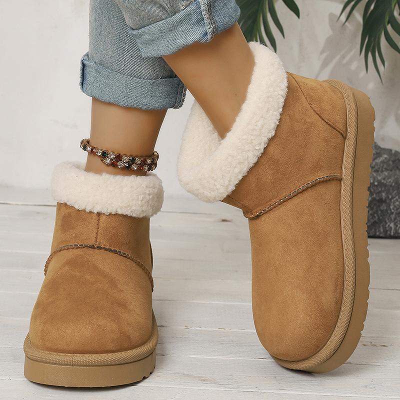 Fashion Faux Suede Flat Snow Boots for Women Plus Size Thick Sole Chunky Platform Ankle Boots Winter Warm Comfort Non Slip Cotton Boots