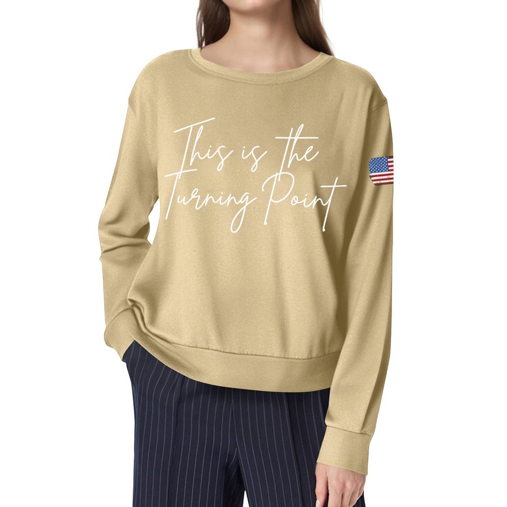 (THIS IS THE TURNING POINT) Women's Fashionable Casual Long-sleeved Printed Round Neck Sweatshirt Top