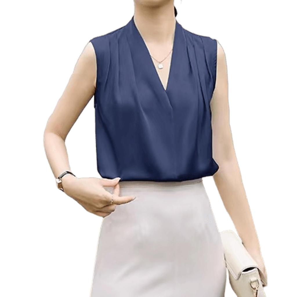 MERONOCALLALY Sleeveless Solid Perfect for Commuting and Summer Women's V-Neck Top, Elegant, Lightweight, Color, Cool, Comfortable, Slimming, Casual,