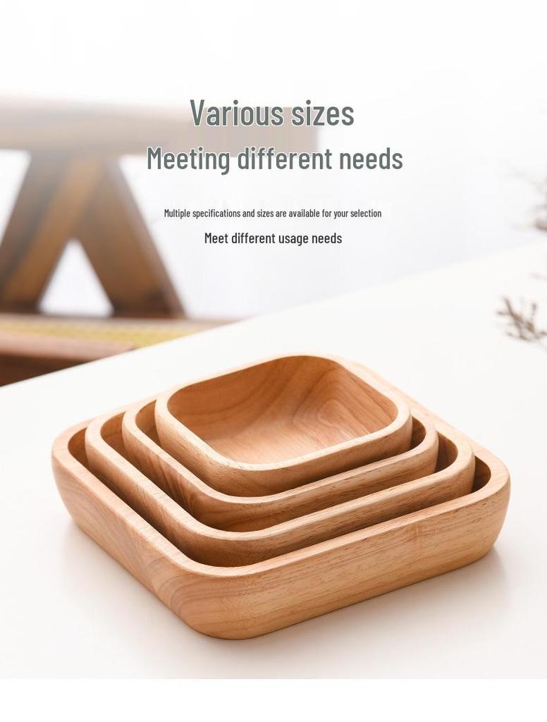 Japanese Style Solid Wood Square Salad Bowl - Simple Wooden Tableware Dish
