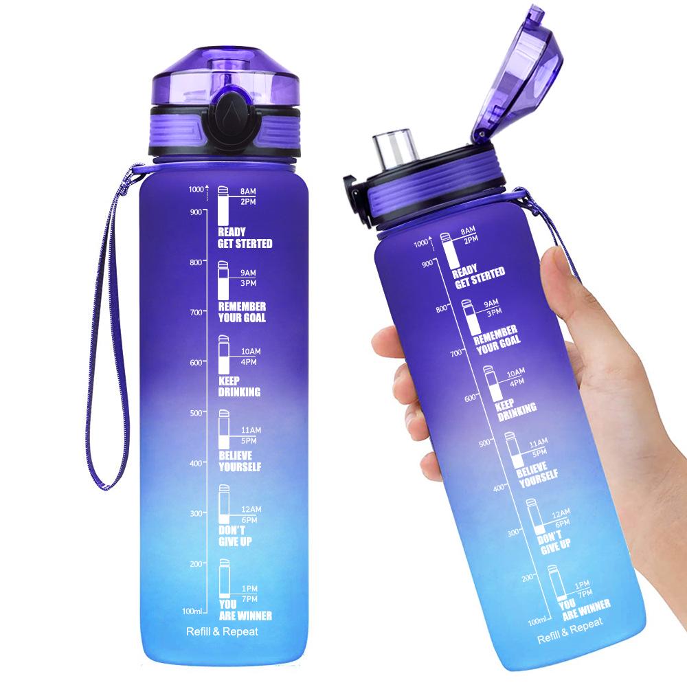 Gradient Tritan Sport Water Bottle - 1L Food-Grade Plastic Fitness Kettle