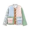 Women Stand Collar Quilted Print Loose Casual Cotton Coat