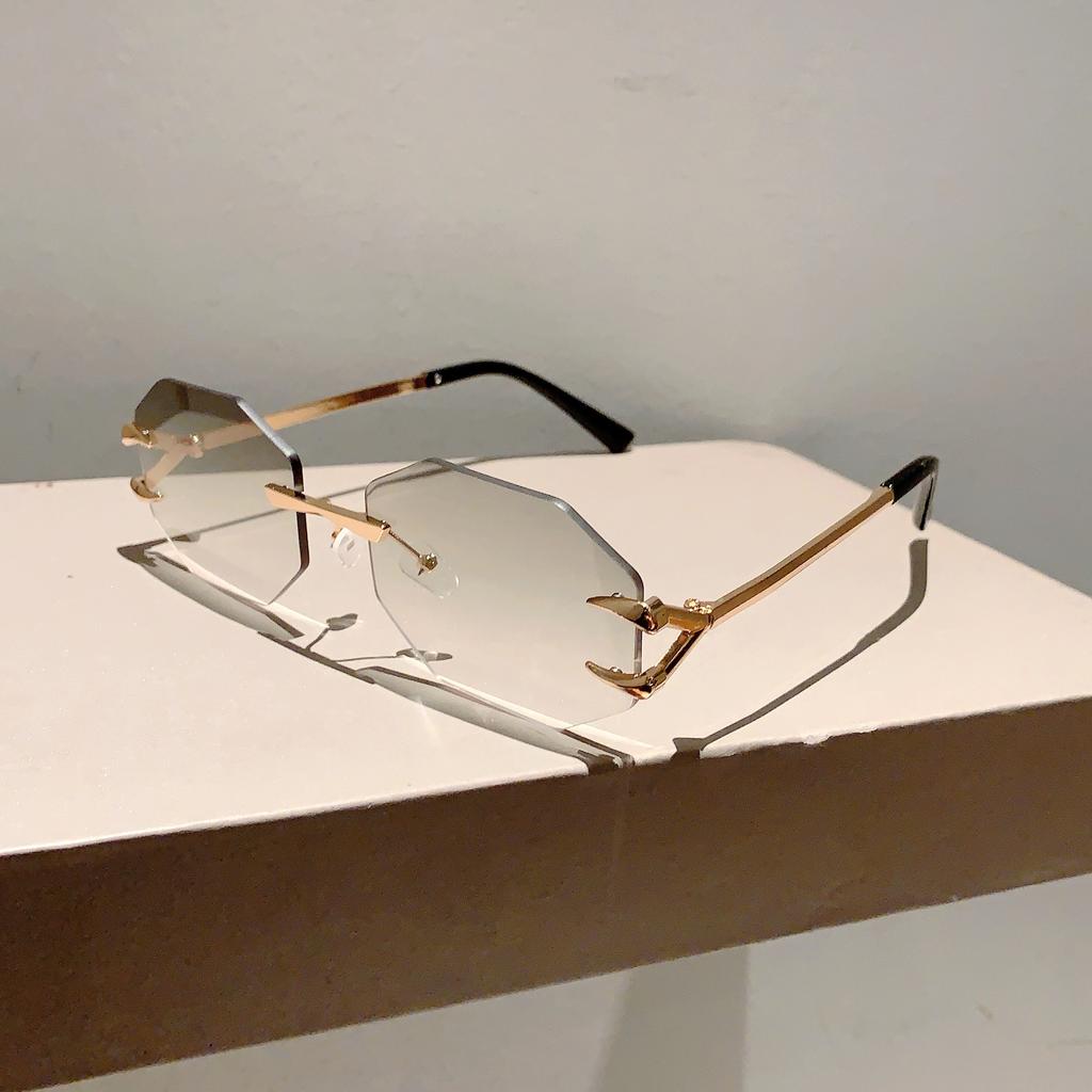 Rimless Polygon Sunglasses Fashion Women Vintage Gradient Ocean Lenses Shades Trendy Luxury Brand Design Chic Sun Glasses