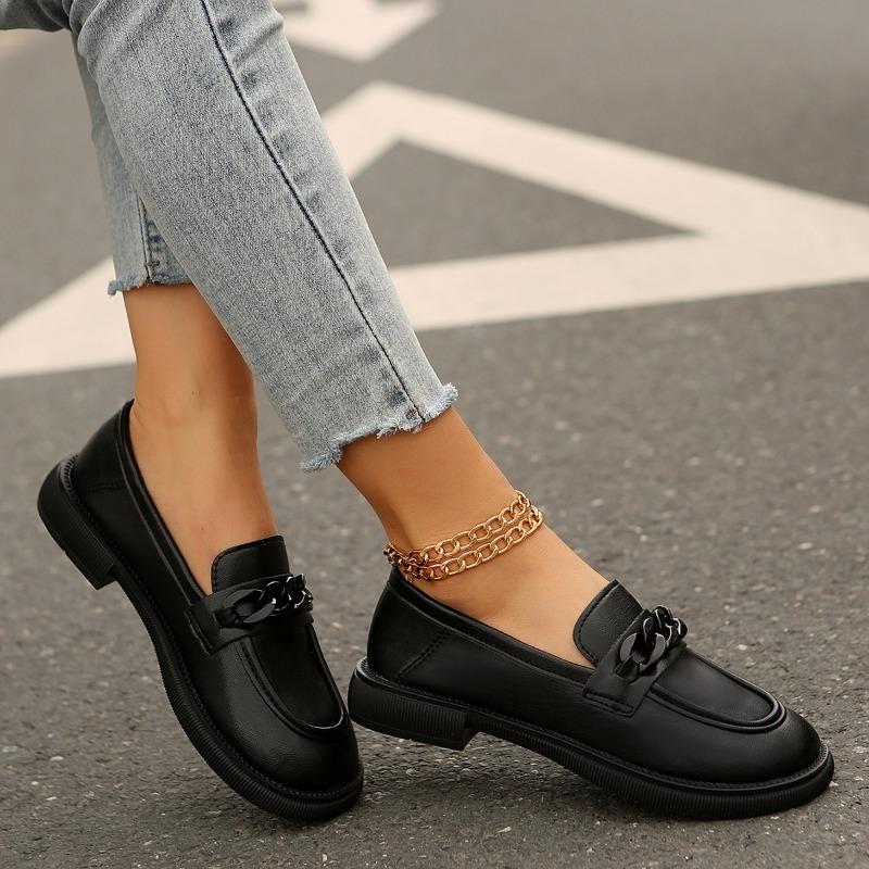 Women's  New Fashionable Round Head Comfortable British Style Thick soled Single Shoes Spring and Autumn Small Leather Shoes