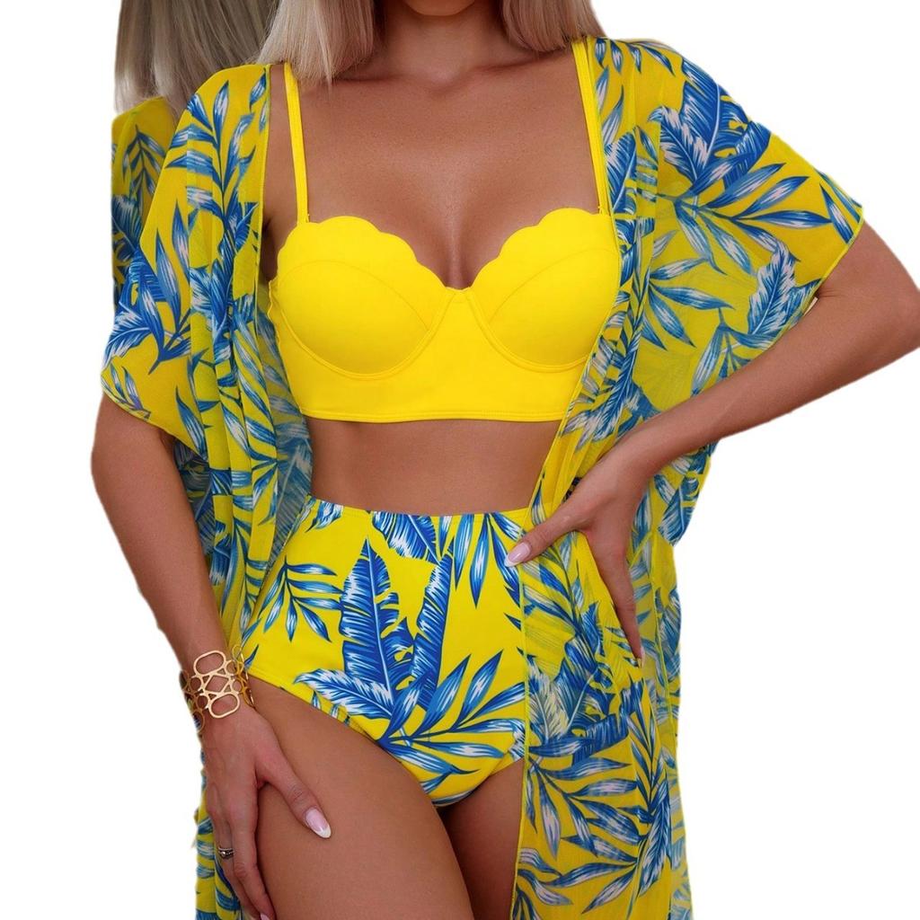 2026 Island Vacation Skinny Swimsuit Women's Printed Bikini Three-piece Set