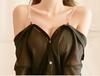 Babydoll Boyfriend [AQURAD] Loose-fitting Silhouette, Shirt-like, Off-the-shoulder, Pajamas, Straps, Bejeweled, Nightwear, Shirt-like, Loungewear,