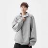 Men's Autumn Trendy Navy Blue Half-Zip Stand-Collar Hoodie Jacket