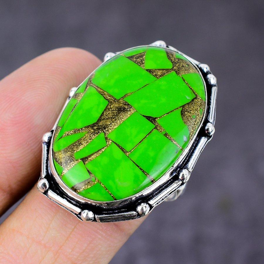 Copper Green Turquoise Gemstone 925 Sterling Silver Jewelry Ring Size 9