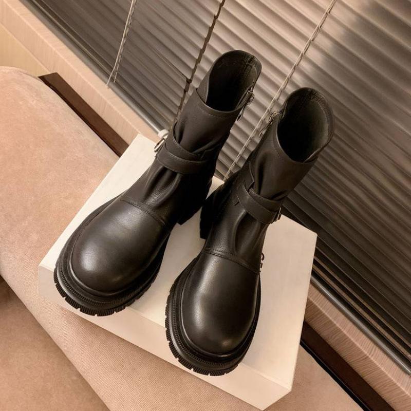 New women's leather boots leather large size women's boots cowhide rubber thick-soled non-slip low boots autumn and winter Martin boots women