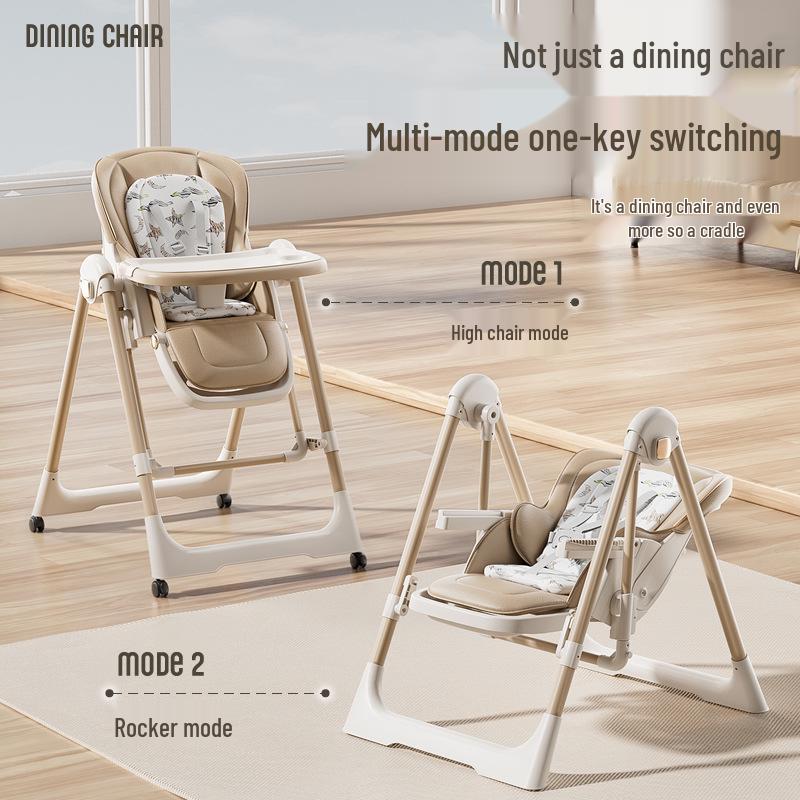 Compact Multi-Functional Baby High Chair: Recline, Fold, and Rock - Portable 2-in-1 Eating and Relaxing Chair for Infants