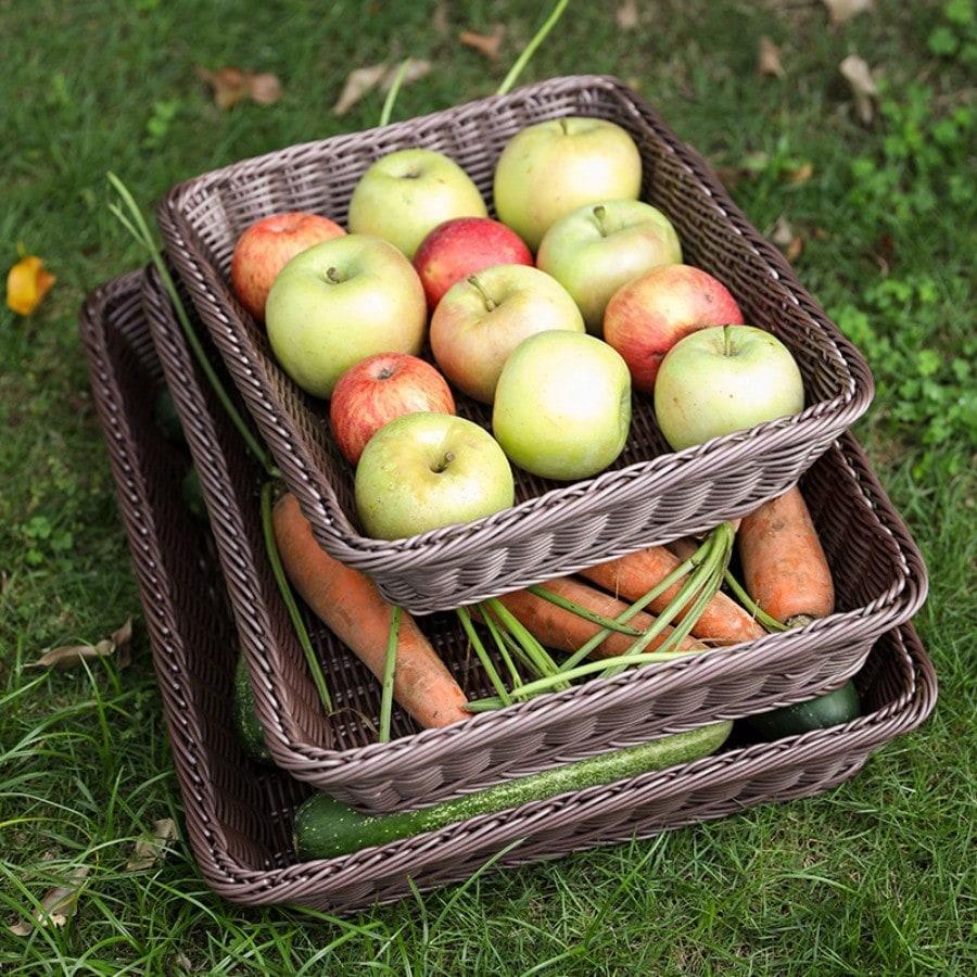 Rieten Fruitmand Geweven Displaykrat Rechthoekige Brood Groente Showmand Desktop Organizer voor Meloenen en Vruchten Multifunctionele opbergruimte