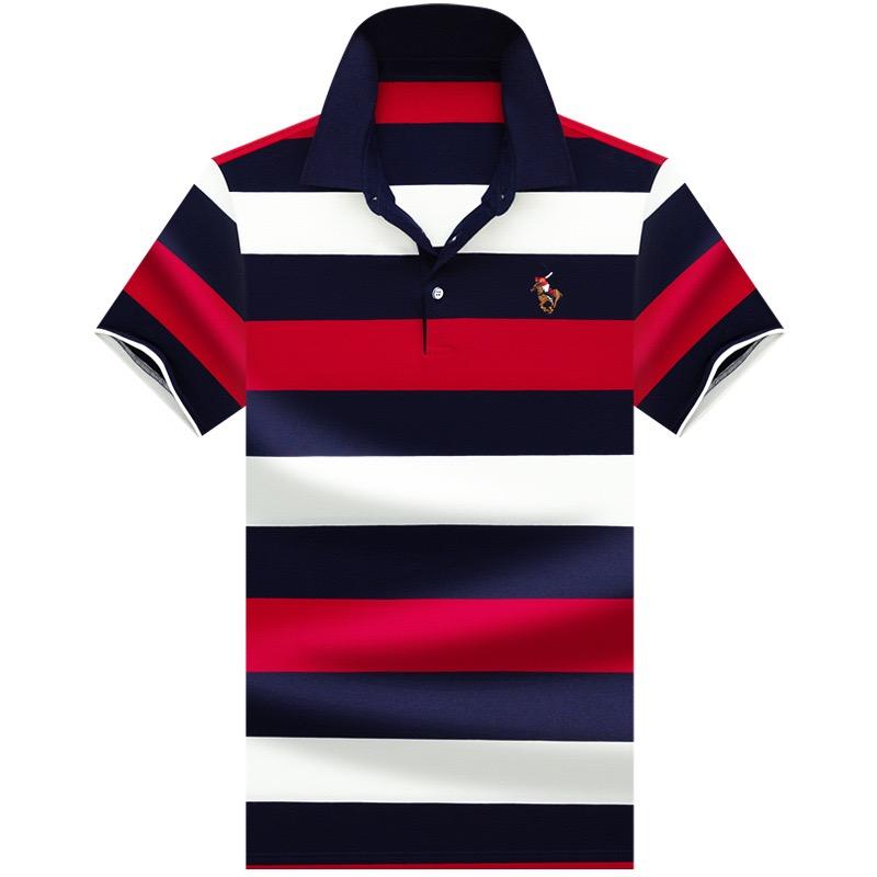 TrendHub Striped Polo Shirt Men Short Sleeve Business Casual Polo Shirt Gent Slim Fit Cotton Breathable Fashion Polo