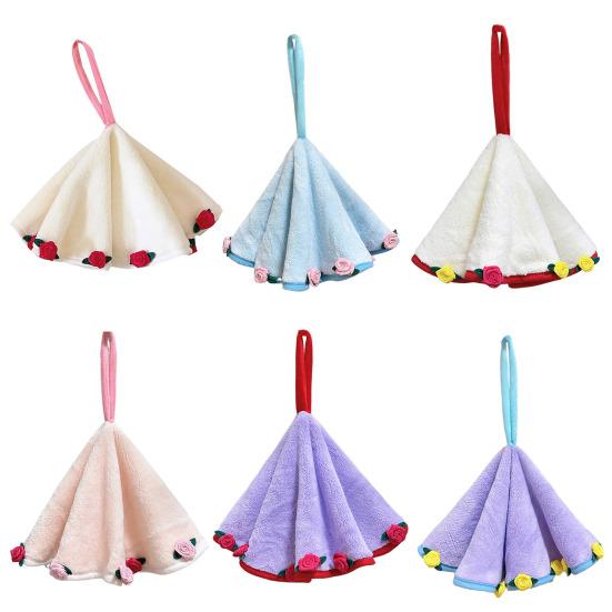 Rose Bouquet Hand Towel Hanging Hand Wipe Cloth Absorbent Decorative Hand Towel with Hanging Loop for Kitchen Bathroom