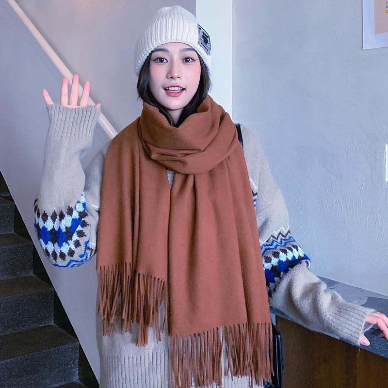 High-End Women's Wool Scarf - Cashmere Feel, Solid Color, Autumn/Winter, Unisex Versatile Shawl