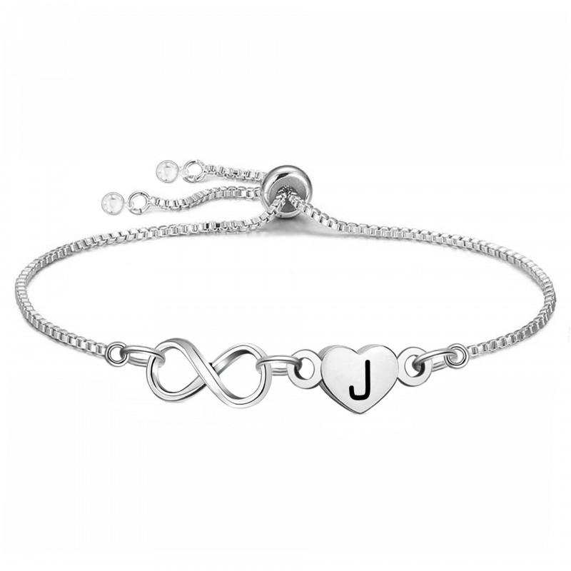 Minimalist Heart Shape Pull-Through Adjustable Letter Bracelet Women Titanium Steel Hypoallergenic Jewelry