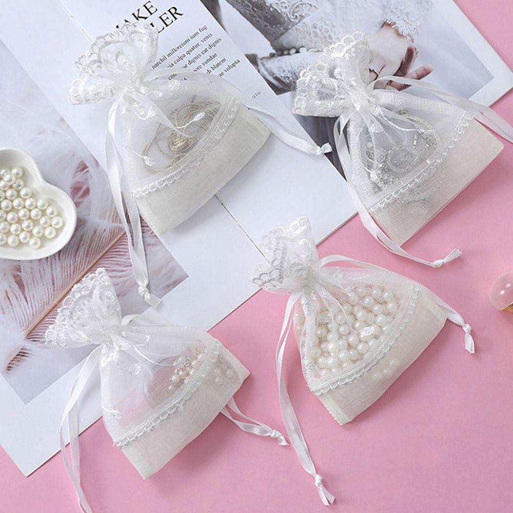 High Quality White Gift Bag Gauze Festival Favor Drawstring Pocket Packing Storage Bag Party Supply
