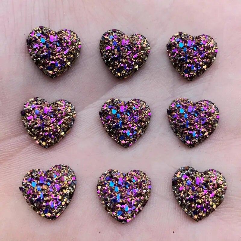 

40 шт. 12 мм блестит AB цвета минеральная поверхность сердце смола горный хрусталь плоская задняя часть кабошон камень DIY свадебные украшения поделки