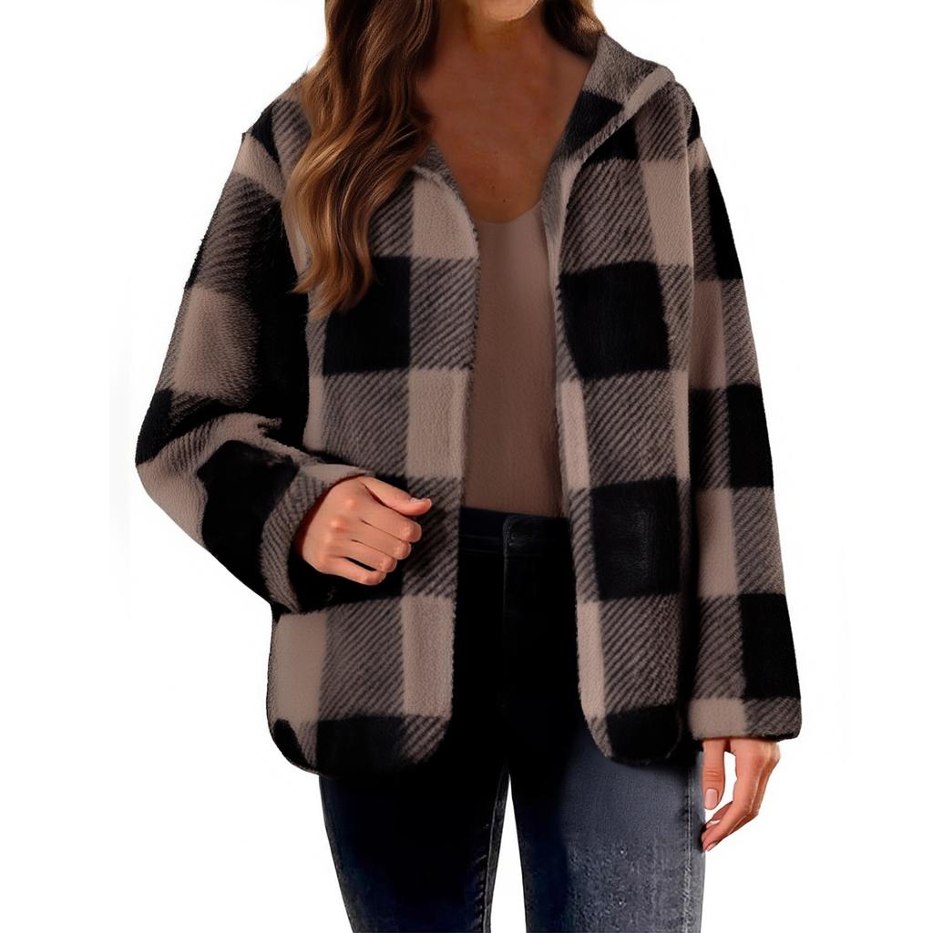 Kurtka damska pluszowa Oversized Fleece Jacket Coat z kieszeniami Kaptur z przodu z odkrytym przodem Fuzzy Cardigan