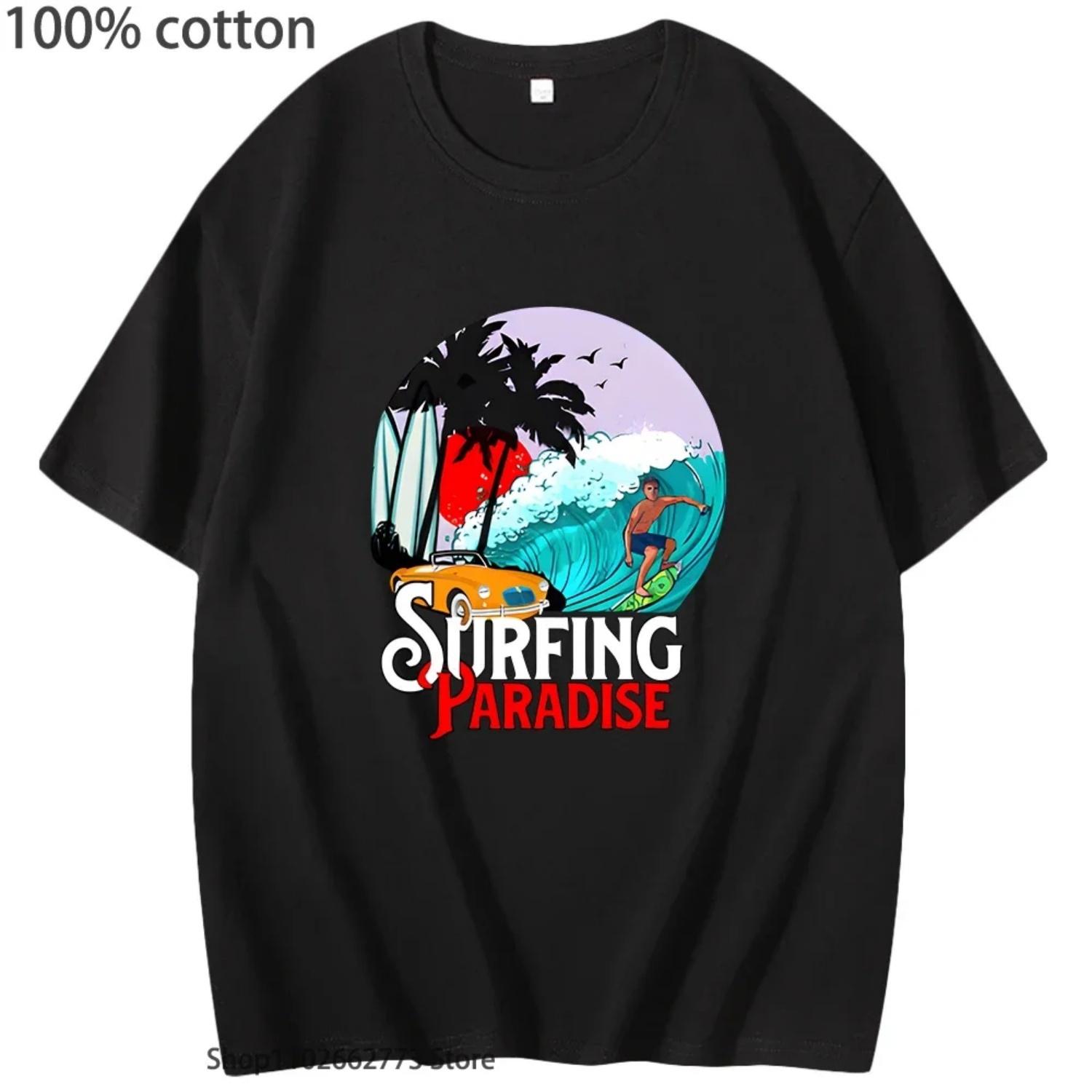 

Surfing Paradise T-Shirt Cartoon T Shirts for Streetwear 100%Cotton Tshirts ga_Comic Casual Summer Short Sleeve Top S чёрный