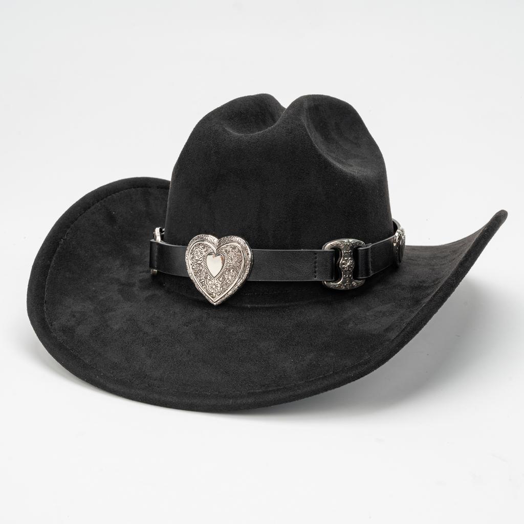Hot Selling Suede Western Cowboy Hat, Vintage Love Belt Top Hat Party Vacation Sun Hat