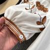 Col rond Broderie florale Manches lanternes Femmes Ample Chemises Style ethnique Printemps et Automne Blouse