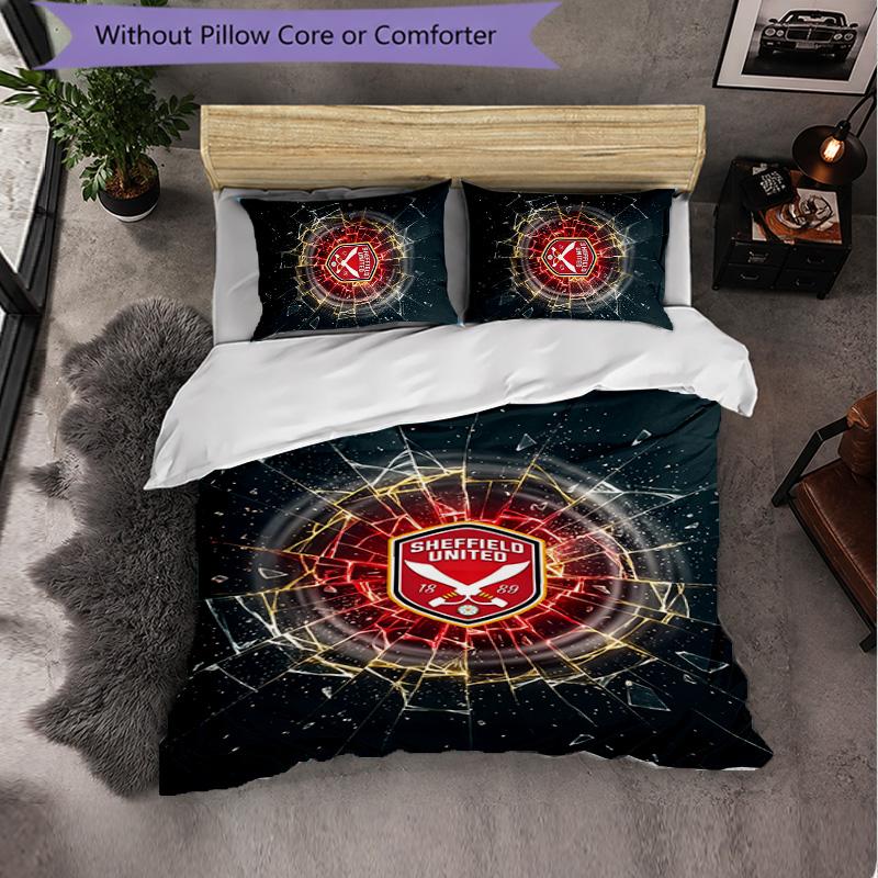 Sheffield United Football 3 Piece Bedding Set Soft Duvet Cover Set with Pillowcases Printed Bedroom Decor Set for Home