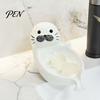 Cute Seal Soap Holder Ceramic Dish, with Self-Draining Design, Sponge Durable Organizer Tray, for Bathroom Countertop And Kitchen Sink Dish