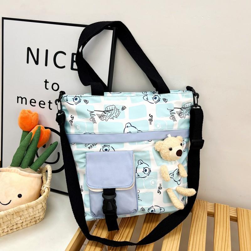 Large Capacity Nylon School Bag Girls Simple Crossbody Tote With Zipper Phone Pocket