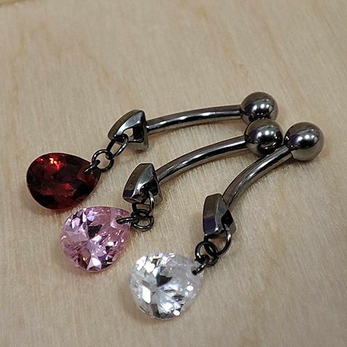Titanium Navel Ring With Red Zircon - Silver - Tpp-042 1.6/10