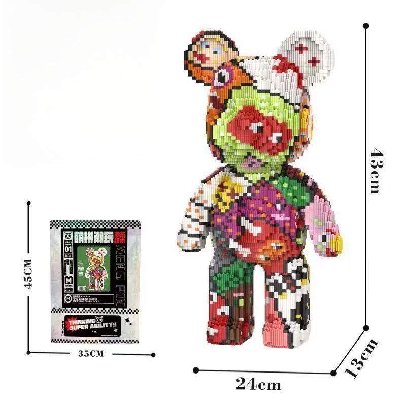 Big 43cm 3D Kawaii Bear Horse Model Micro Diamond Building Block Brick Toys For Children Adult Birthday Gifts Home Ornament