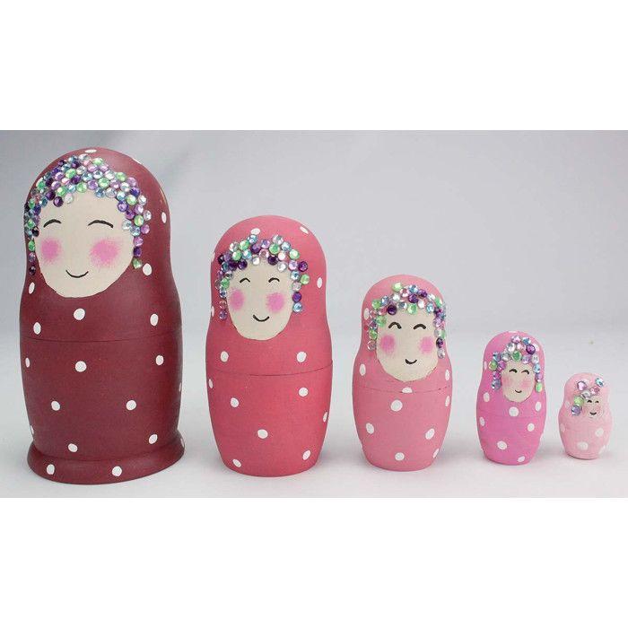 Wooden Matryoshka 5 Russian Dolls To Decorate 2.5 To 11 Cm