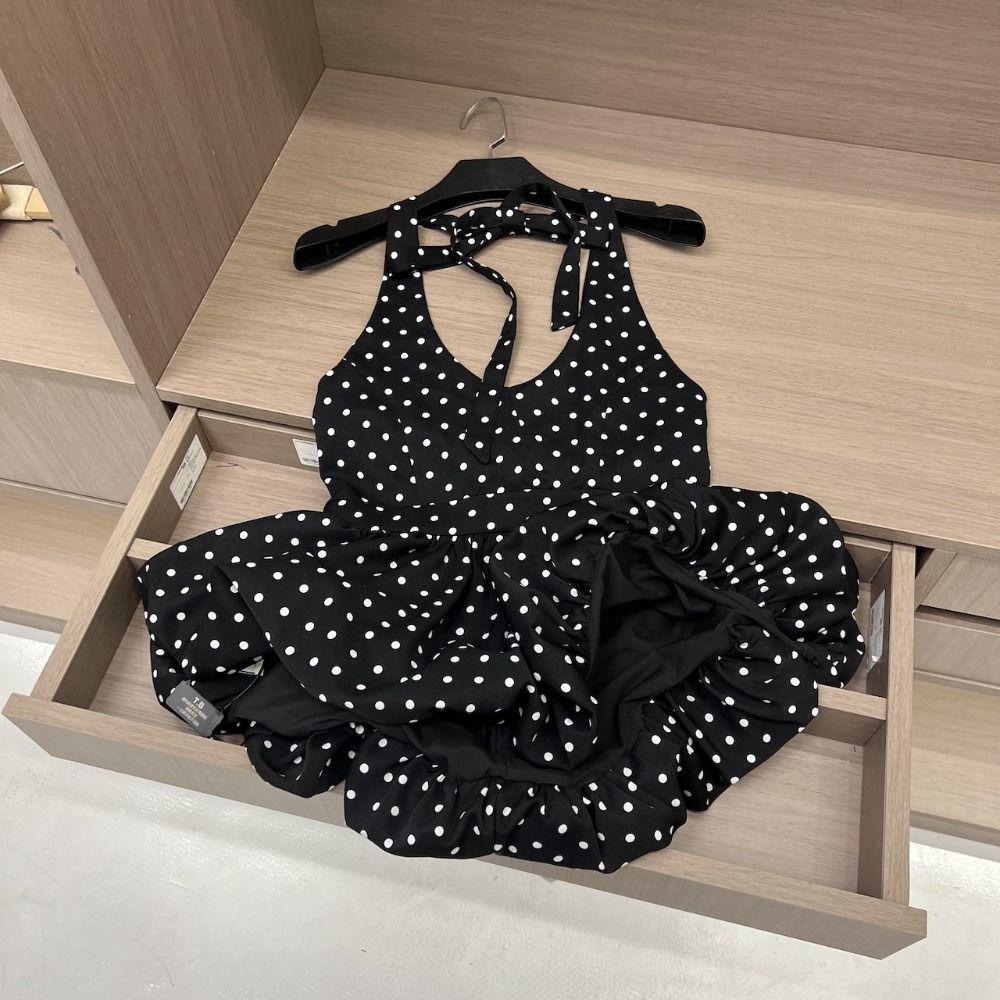 Y2k Halter Ruffle Vest Top Polka Dot Women Camisole Comfortable Sleeveless Crop Top Female